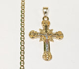 Plated Tri-Gold Cross 4mm Mariner Anchor Chain Necklace