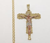 Plated Tri-Gold Cross 4mm Mariner Anchor Chain Necklace