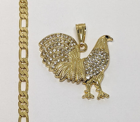 Plated Rooster 5mm Figaro Chain Necklace