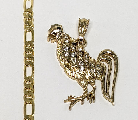 Plated Rooster 5mm Figaro Chain Necklace