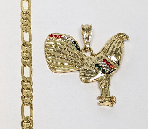 Plated Rooster 5mm Figaro Chain Necklace