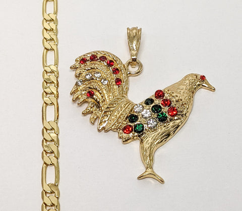 Plated Rooster 5mm Figaro Chain Necklace