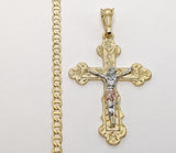 Plated Tri-Gold Cross 4mm Mariner Anchor Chain Necklace