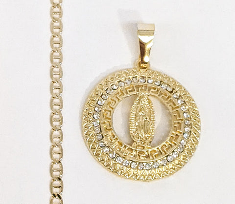 Plated Virgin Mary 4mm Mariner Anchor Chain Necklace