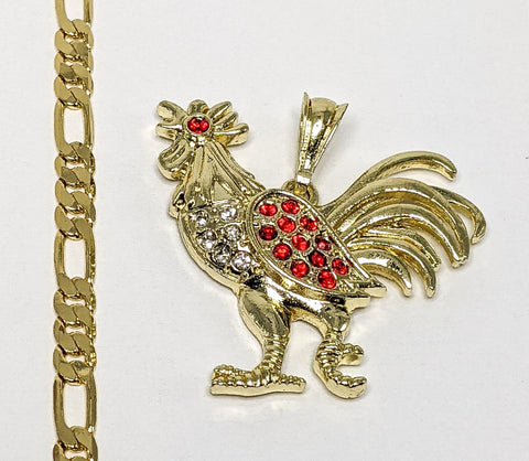 Plated Rooster 5mm Figaro Chain Necklace