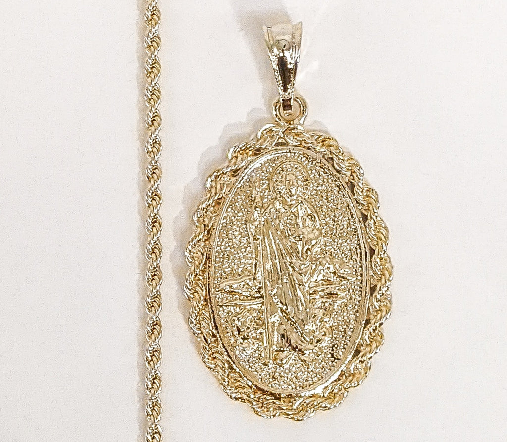 14k Gold Plated St. Jude Necklace, Cadena de San Judas