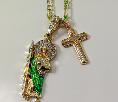 Plated Multicolor Saint Jude and Cross 3mm 24