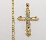 Plated Tri-Color Cross 4mm 14K Diamond Figaro Chain Necklace