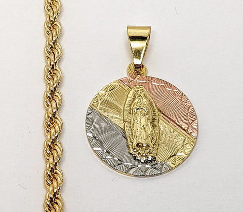 Plated Tri-Color Virgin Mary 4mm Rope/Braided Chain Necklace