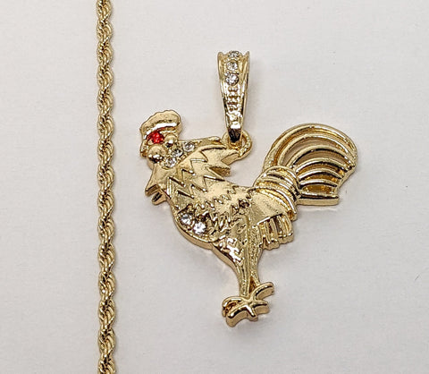 Plated Rooster 2mm Rope/Braided Chain Necklace