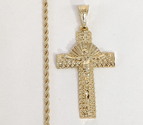 Plated Cross 2mm Rope/Braided Chain Necklace