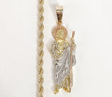 Plated Tri-Gold Saint Jude Pendant and Rope/Braided Chain Set