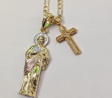 Plated Tri-Color Saint Jude and Cross 4mm 20" Figaro Chain Necklace*