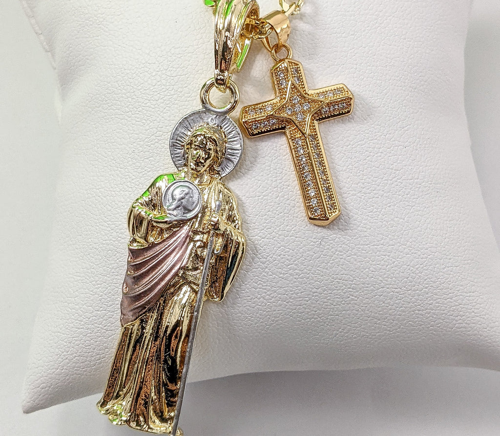 Saint Thaddeus Gold Necklace. Gold Plated. San Judas Tadeo Cadena