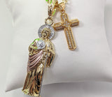 Plated Tri-Color Saint Jude and Cross 3mm 22" Figaro Chain Necklace*