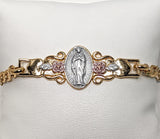 Plated Tri-Gold Virgin Mary Adjustable Bracelet