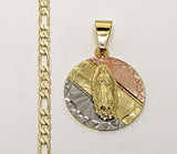 Plated Tri-Color Virgin Mary 3mm Figaro Chain Necklace