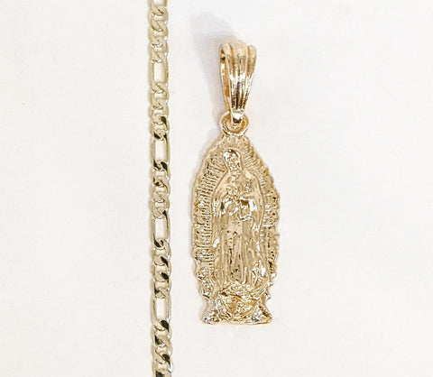 Plated Virgin Mary 3mm Figaro Chain Necklace