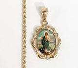 Plated Saint Jude Pendant and Rope/Braided Chain Set