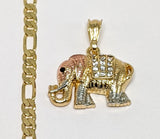 Plated Tri-Gold Elephant 5mm Figaro Chain Necklace