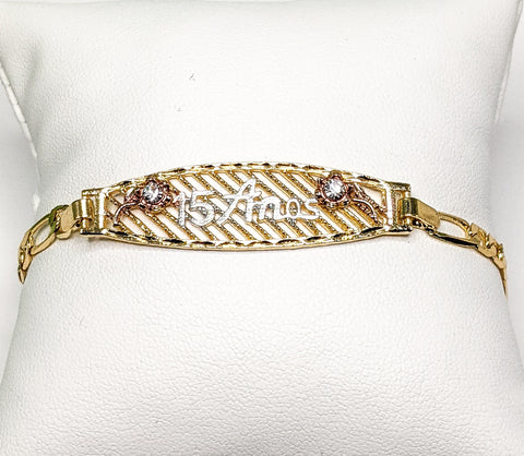 Plated Tri-Gold Quince Mis 15 Años Bracelet