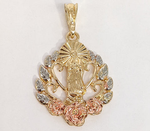 Plated Tri-Gold Rose Virgin Mary Pendant