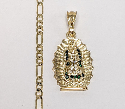 Plated Virgin Mary 4mm Figaro Chain Necklace