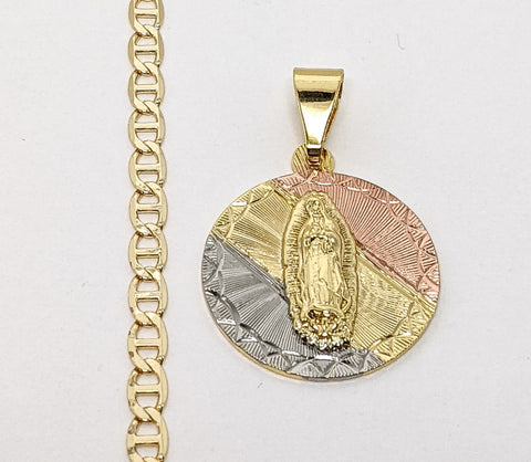 Plated Tri-Color Virgin Mary 4mm Mariner Anchor Chain Necklace