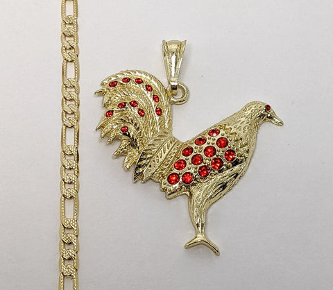 Plated Rooster 4mm 14K Diamond Figaro Chain Necklace