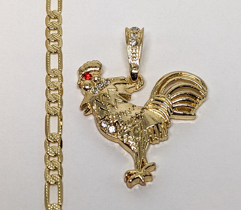 Plated Rooster 4mm 14K Diamond Figaro Chain Necklace