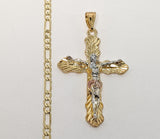 Plated Tri-Color Cross 4mm Figaro Chain Necklace