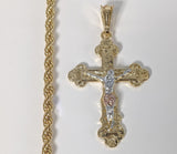 Plated Tri-Gold Cross 4mm Rope/Braided Chain Necklace