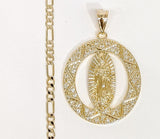 Plated Virgin Mary 4mm Figaro Chain Necklace