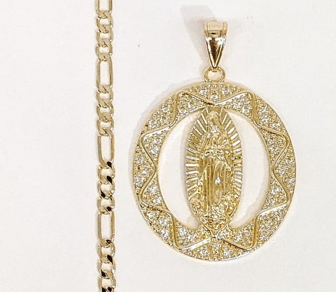 Plated Virgin Mary 4mm Figaro Chain Necklace