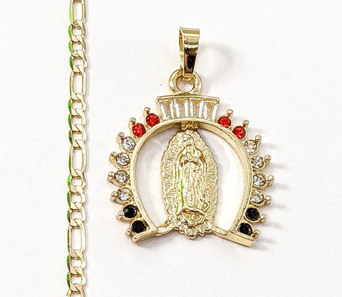 Plated Virgin Mary 3mm Figaro Chain Necklace