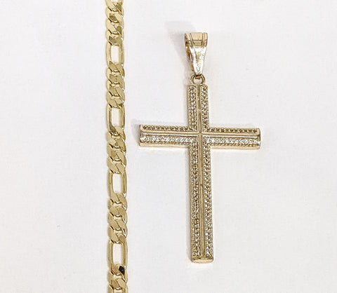 Plated Cross 5mm Figaro Chain Necklace