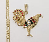 Plated Rooster 4mm 14K Diamond Figaro Chain Necklace