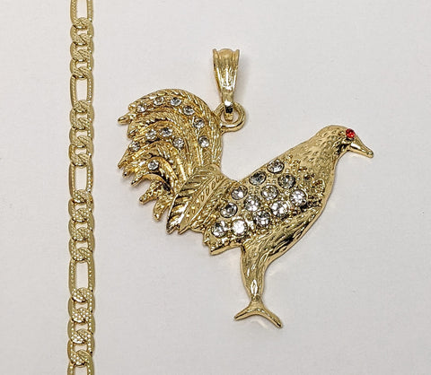 Plated Rooster 4mm 14K Diamond Figaro Chain Necklace