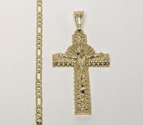 Plated Cross 3mm Figaro Chain Necklace
