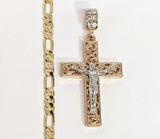 Plated Multicolor Cross 5mm Figaro Chain Necklace