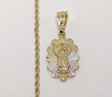 Plated Tri-Gold Virgin Mary 2mm Rope/Braided Chain Necklace