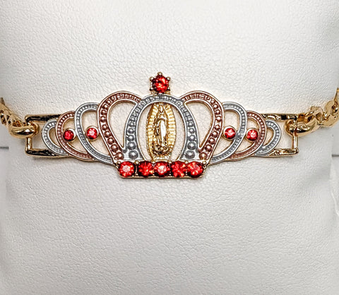 Plated Tri-Gold Virgin Mary Adjustable Bracelet