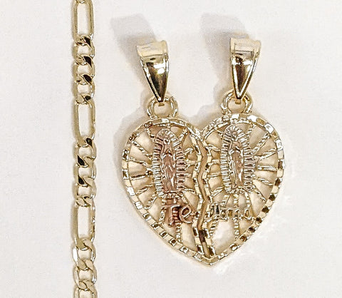 Plated Tri-Gold Virgin Mary 4mm Figaro Chain Necklace