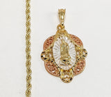 Plated Tri-Gold Virgin Mary 3mm Rope/Braided Chain Necklace