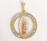 Plated Tri-Gold Round Virgin Mary Pendant