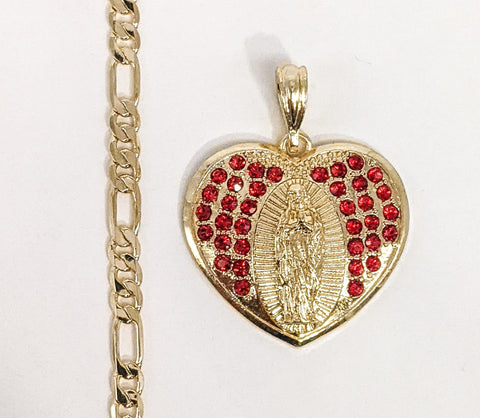 Plated Virgin Mary Pendant and Figaro Chain Set