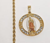 Plated Tri-Gold Virgin Mary 4mm Rope/Braided Chain Necklace