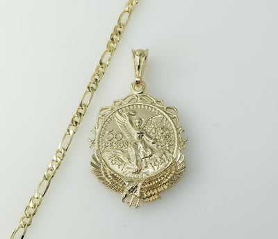 Plated Mexican Centenario Double Sided 4mm Figaro Chain Necklace