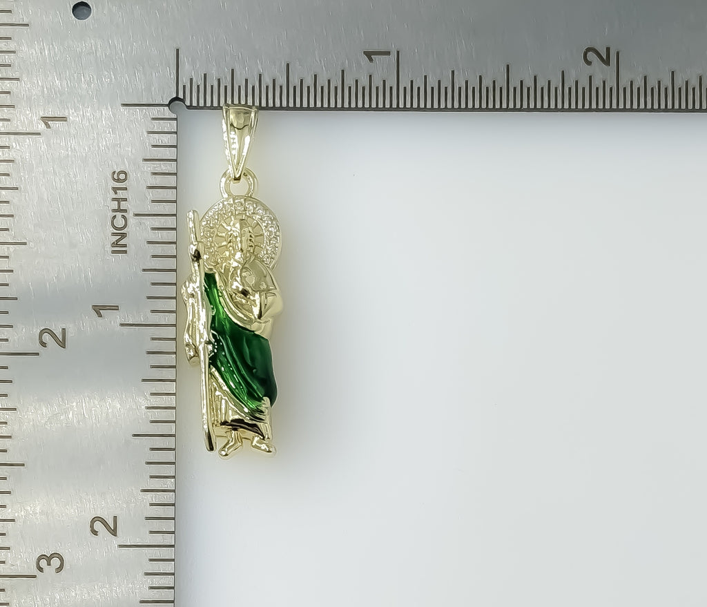 Plated Dainty Multicolor Saint Jude Pendant With Optional 14K 3mm Flat Mariner Anchor Chain Necklace