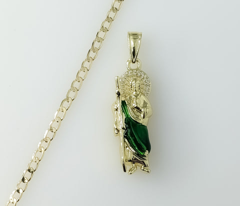 Protection Plated Dainty Multicolor Saint Jude 14K 3mm Cuban Chain Necklace
